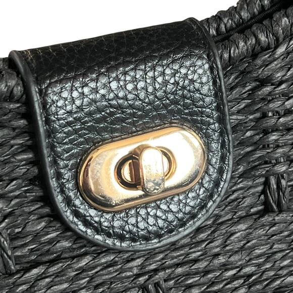 Forever 21 Black Woven Basket Handbag Purse Structured Top Handle Bag Turn Lock - Picture 5 of 10